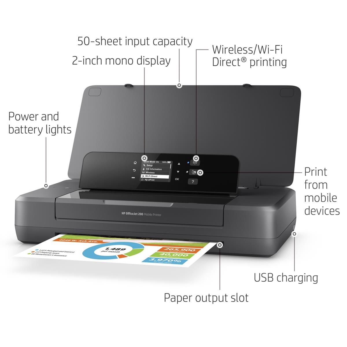 OfficeJet 200 Mobile - Color Printer - Inkjet - A4 - USB / Wi-Fi