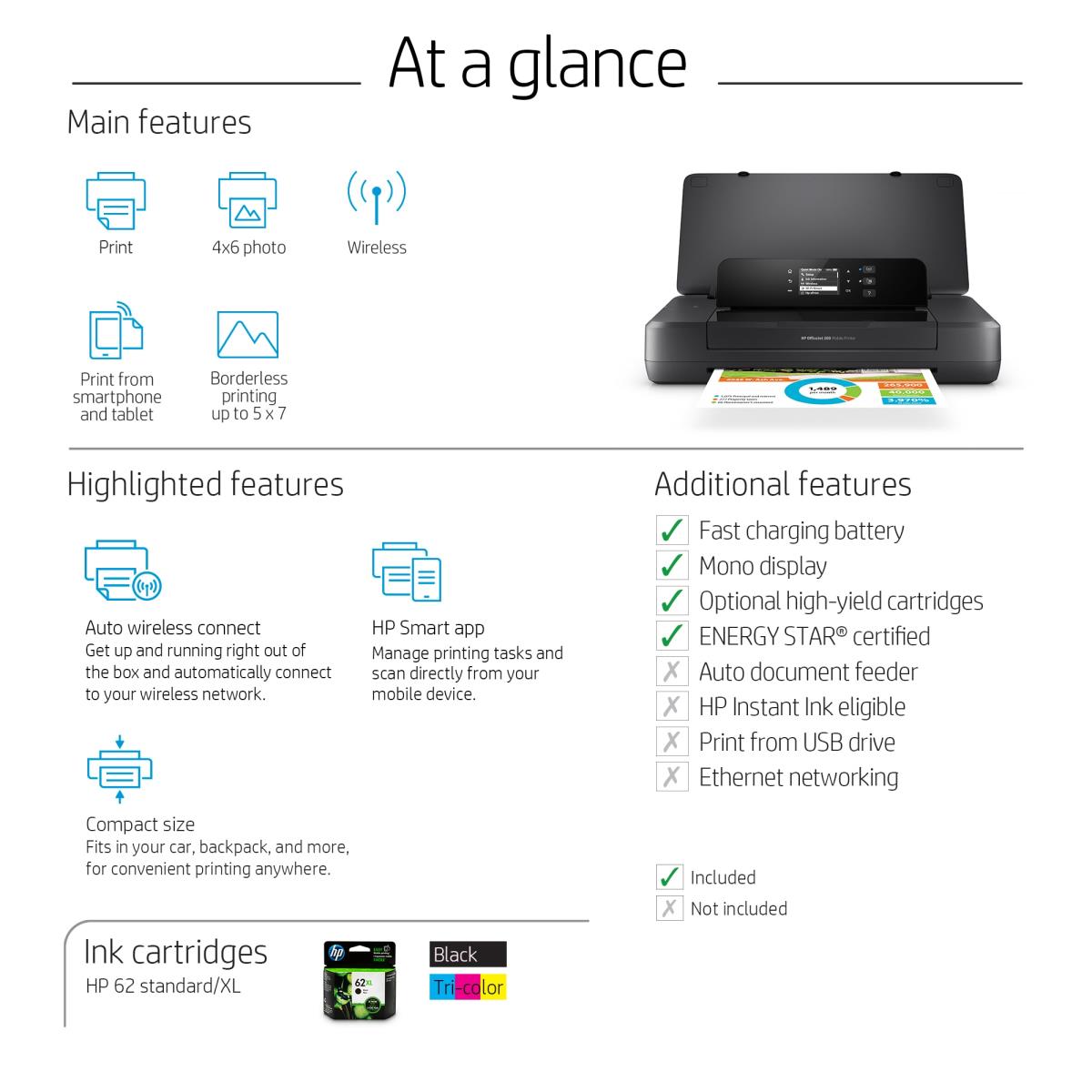 OfficeJet 200 Mobile - Color Printer - Inkjet - A4 - USB / Wi-Fi