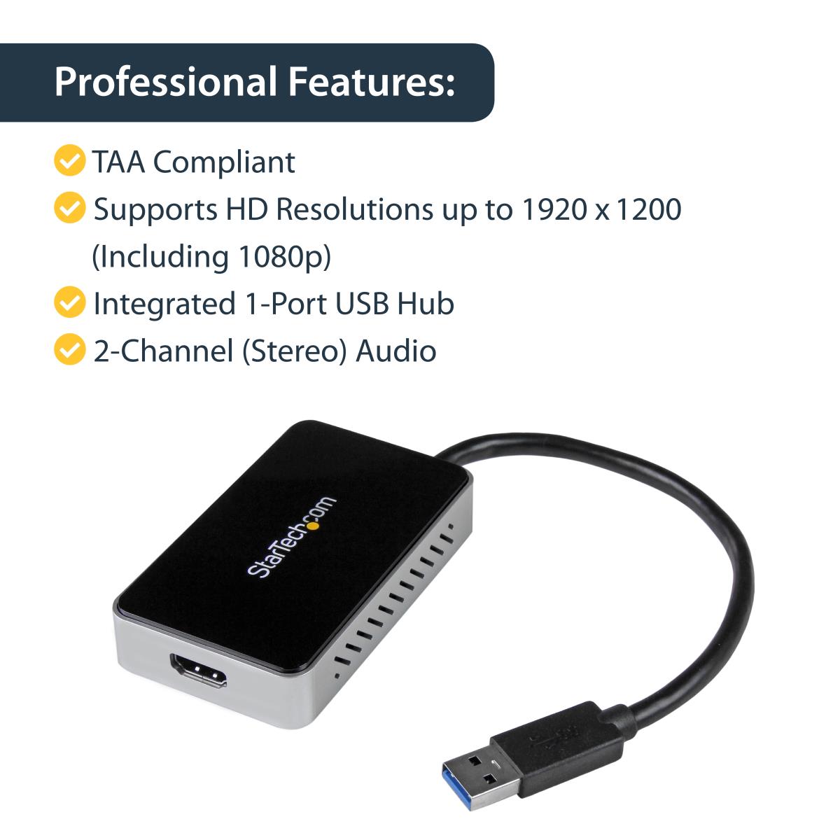 USB 3 To Hdmi External Graphics Adapter With 1-port USB Hub