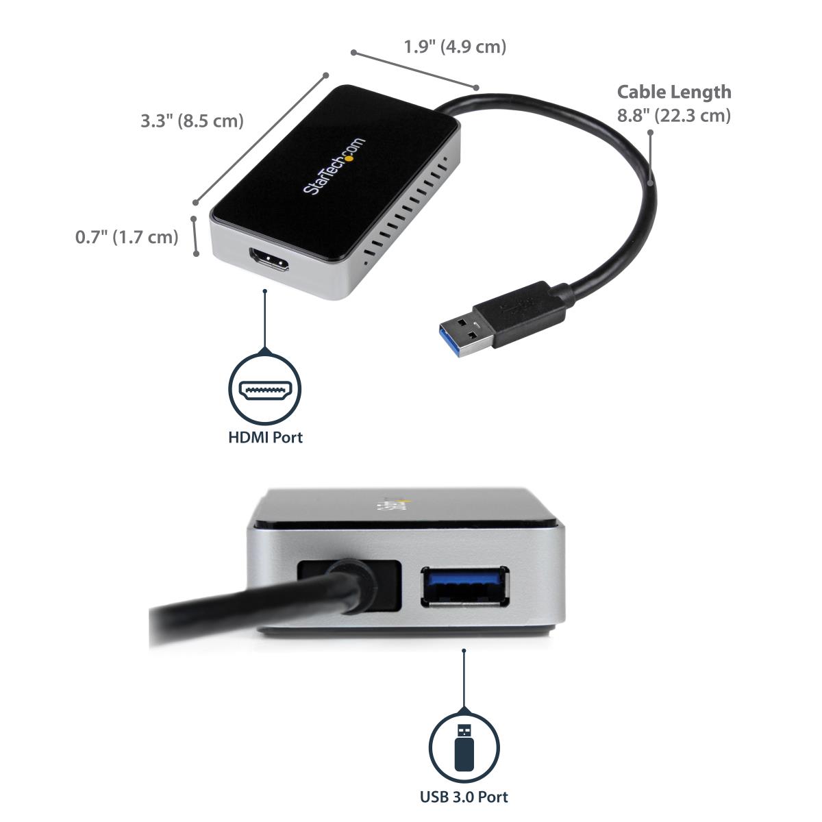 USB 3 To Hdmi External Graphics Adapter With 1-port USB Hub