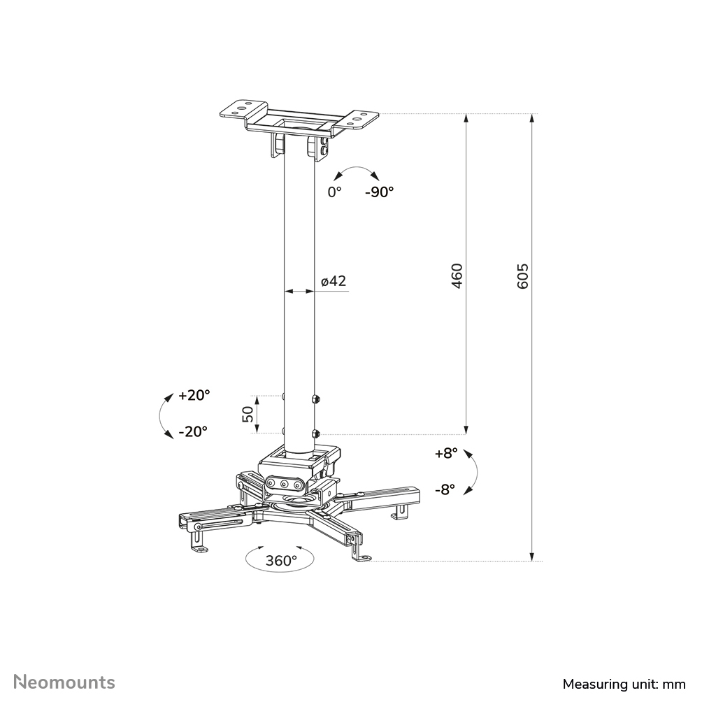 Universal Projector Ceiling Mount Height Adjustable (60,5-90,5 Cm) - Black