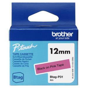 Tape 12mm Non Lami Black On Pink (btagp31)